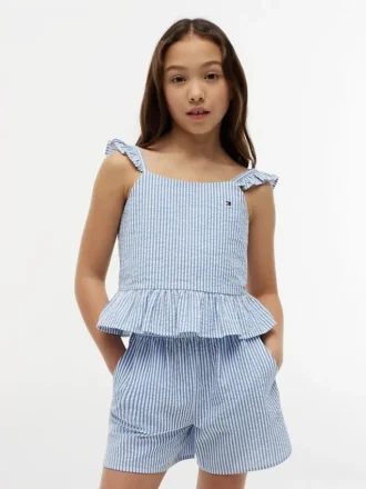 Top infantil com riscas em seersucker