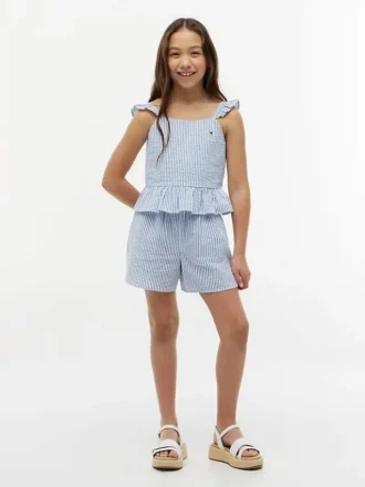 Top infantil com riscas em seersucker