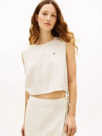 Top Tommy Jeans com laço lateral em mistura de linho