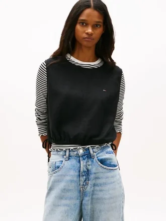 Top Tommy Jeans com laço lateral em mistura de linho