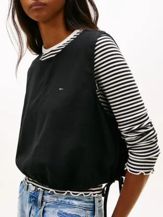 Top Tommy Jeans com laço lateral em mistura de linho