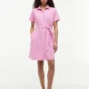 Vestido camisa com cinto em mistura de linho e algodão Vestido camisa com cinto em mistura de linho e algodão