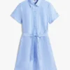 Vestido camisa com cinto em mistura de linho e algodão Vestido camisa com cinto em mistura de linho e algodão