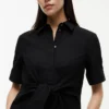 Vestido camisa com laço à frente em mistura de linho Vestido camisa com laço à frente em mistura de linho