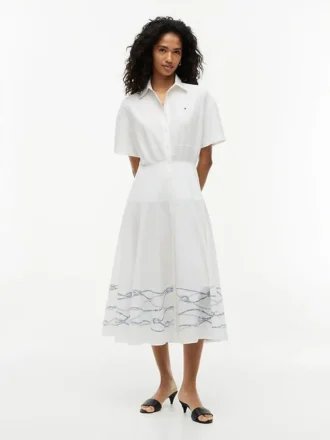 Vestido camisa de manga curta em popeline