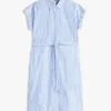 Vestido camisa de popeline às riscas com cinto Vestido camisa de popeline às riscas com cinto