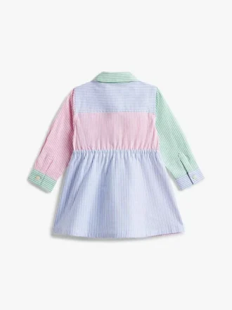 Vestido-camisa elástico com riscas mistas para bebés