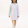 Vestido-camisa elástico com riscas mistas para criança Vestido-camisa elástico com riscas mistas para criança