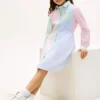 Vestido-camisa elástico com riscas mistas para criança Vestido-camisa elástico com riscas mistas para criança