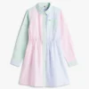 Vestido-camisa elástico com riscas mistas para criança Vestido-camisa elástico com riscas mistas para criança