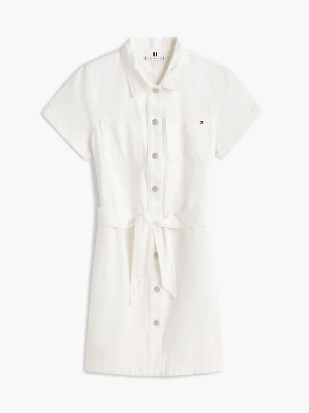 Vestido camisa em ganga branca com cinto Vestido camisa em ganga branca com cinto