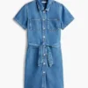 Vestido camisa em ganga de lavagem média com cinto Vestido camisa em ganga de lavagem média com cinto
