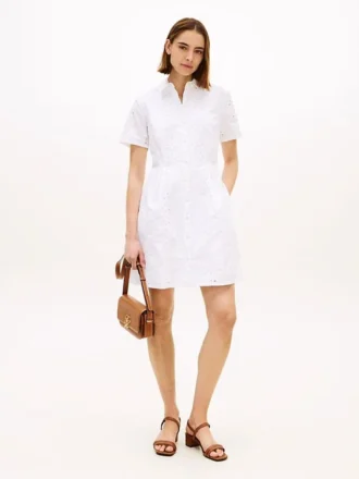 Vestido camisa em popelina com ilhós bordados