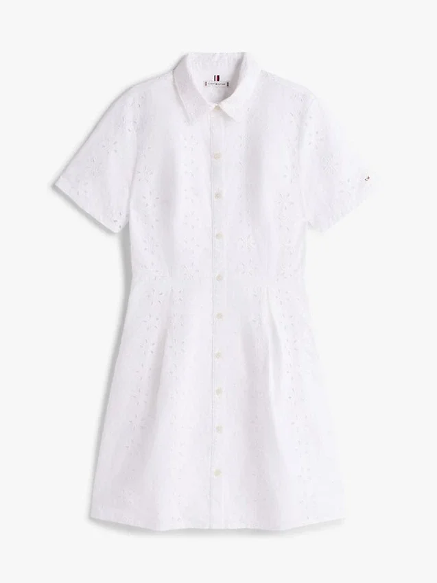 Vestido camisa em popelina com ilhós bordados Vestido camisa em popelina com ilhós bordados