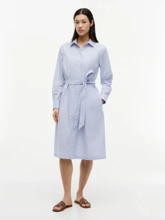 Vestido camisa midi com riscas florais