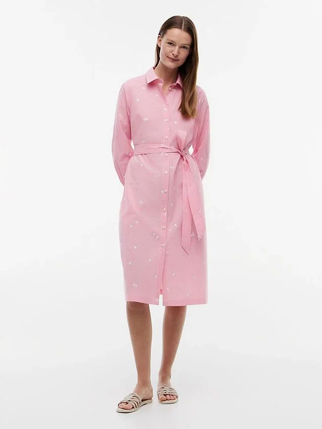 Vestido camisa midi com riscas florais Vestido camisa midi com riscas florais
