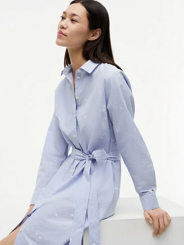 Vestido camisa midi com riscas florais Vestido camisa midi com riscas florais