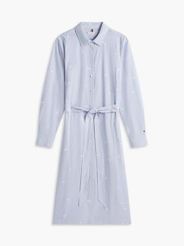 Vestido camisa midi com riscas florais Vestido camisa midi com riscas florais