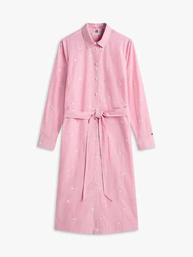 Vestido camisa midi com riscas florais Vestido camisa midi com riscas florais