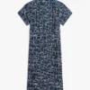 Vestido-camisa midi de linho com cinto e estampado de bandeiras Vestido-camisa midi de linho com cinto e estampado de bandeiras
