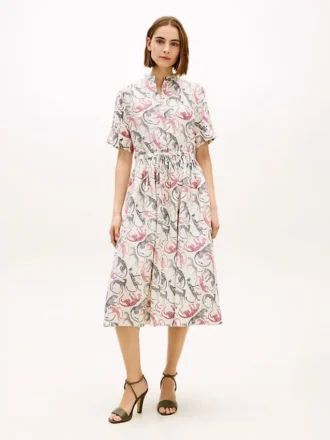 Vestido-camisa midi em linho com padrão animal