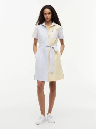 Vestido camisa Oxford com riscas múltiplas