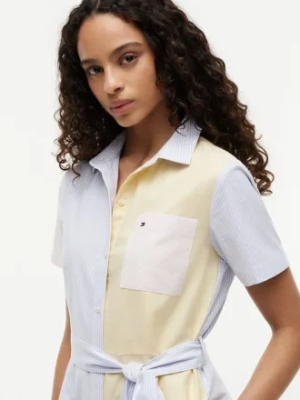 Vestido camisa Oxford com riscas múltiplas