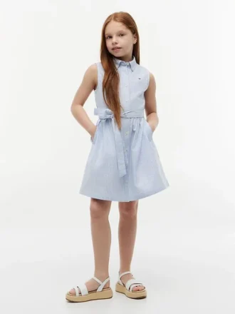 Vestido-camisa sem mangas com cinto para criança Vestido-camisa sem mangas com cinto para criança