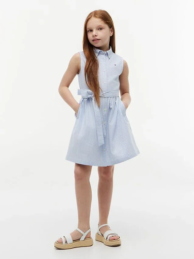 Vestido-camisa sem mangas com cinto para criança Vestido-camisa sem mangas com cinto para criança