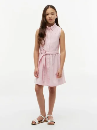 Vestido-camisa sem mangas com cinto para criança Vestido-camisa sem mangas com cinto para criança