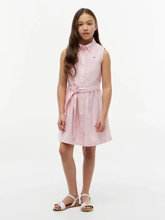 Vestido-camisa sem mangas com cinto para criança Vestido-camisa sem mangas com cinto para criança