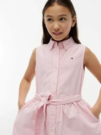 Vestido-camisa sem mangas com cinto para criança Vestido-camisa sem mangas com cinto para criança
