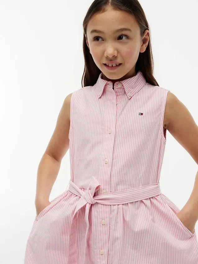 Vestido-camisa sem mangas com cinto para criança Vestido-camisa sem mangas com cinto para criança