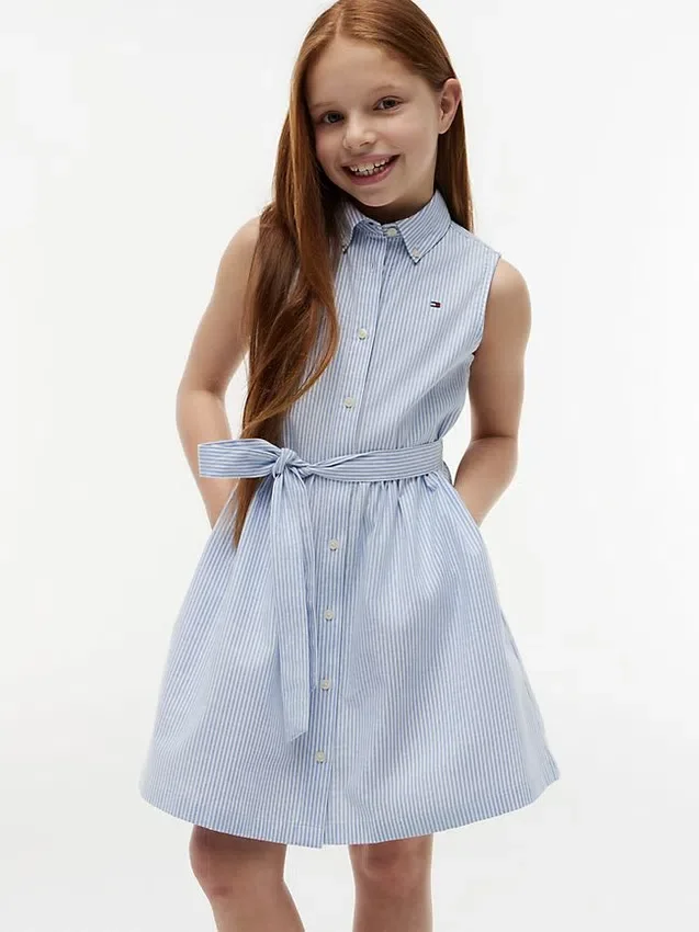 Vestido-camisa sem mangas com cinto para criança Vestido-camisa sem mangas com cinto para criança