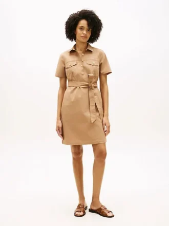 Vestido camisa utilitário de manga curta com cinto