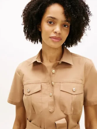 Vestido camisa utilitário de manga curta com cinto