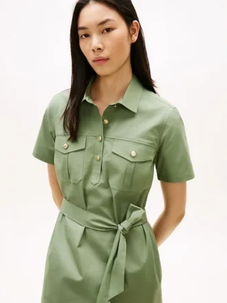 Vestido camisa utilitário de manga curta com cinto