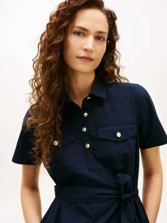 Vestido camisa utilitário de manga curta com cinto
