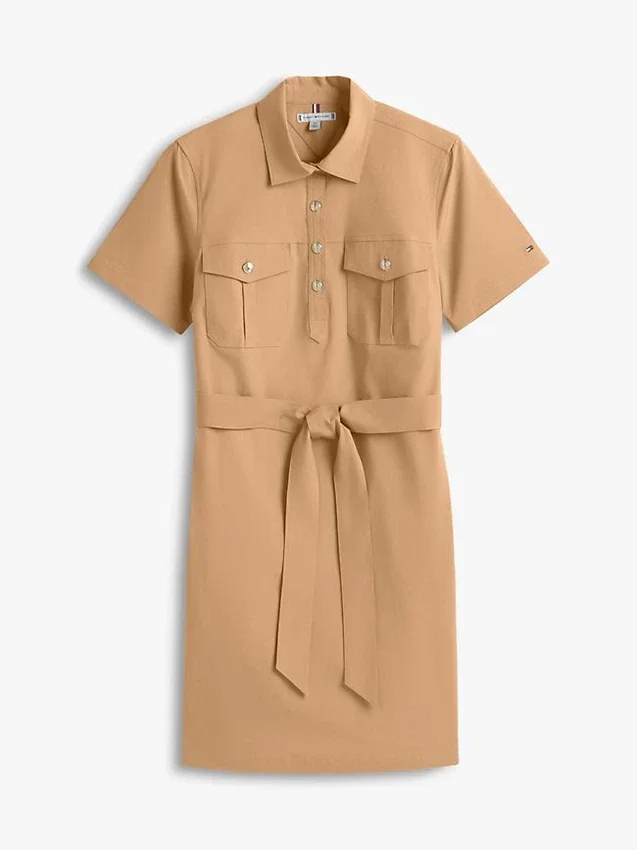 Vestido camisa utilitário de manga curta com cinto Vestido camisa utilitário de manga curta com cinto