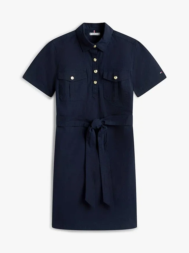 Vestido camisa utilitário de manga curta com cinto Vestido camisa utilitário de manga curta com cinto