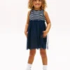 Vestido combinado de tule às riscas para criança