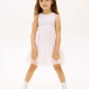 Vestido combinado de tule às riscas para criança