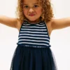 Vestido combinado de tule às riscas para criança