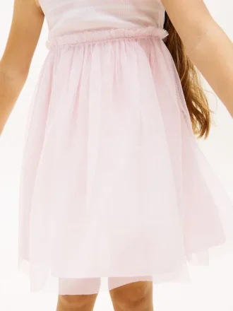 Vestido combinado de tule às riscas para criança