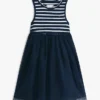 Vestido combinado de tule às riscas para criança
