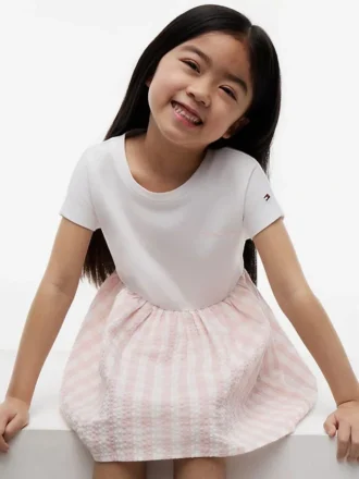 Vestido combinado de xadrez para meninas