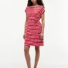 Vestido de algodão elástico com riscas e cinto Vestido de algodão elástico com riscas e cinto