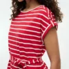 Vestido de algodão elástico com riscas e cinto Vestido de algodão elástico com riscas e cinto
