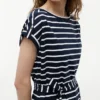 Vestido de algodão elástico com riscas e cinto Vestido de algodão elástico com riscas e cinto