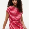 Vestido de algodão elástico com riscas e cinto Vestido de algodão elástico com riscas e cinto